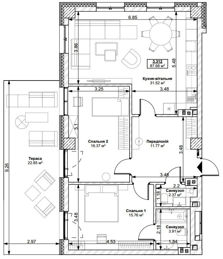 2-комнатная квартира, 88 м², вул. Героїв 72-ї Бригади, 5, Белая Церковь — фото 1