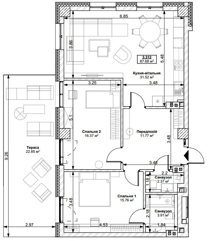 ЖК Park Residence — 87.7 м²
