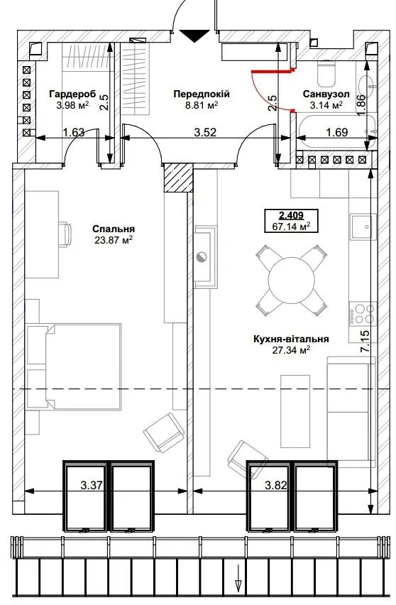 ЖК Park Residence — 67.1 м²