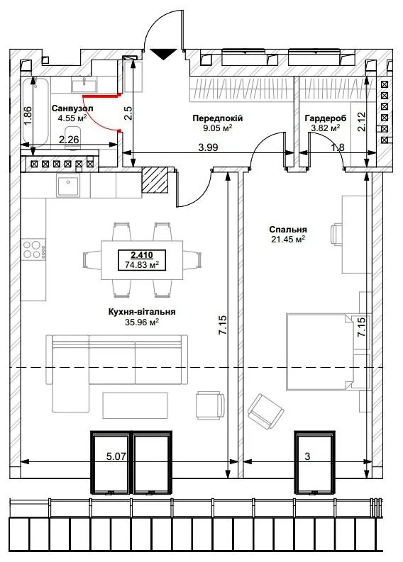 ЖК Park Residence — 74.8 м²