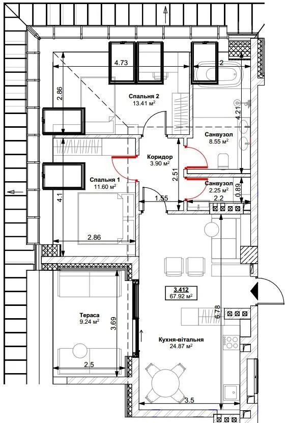 2-комнатная квартира, 68 м², вул. Героїв 72-ї Бригади, 5, Белая Церковь — фото 1