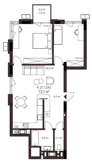 ЖК AVANT PARK — 73.7 м²