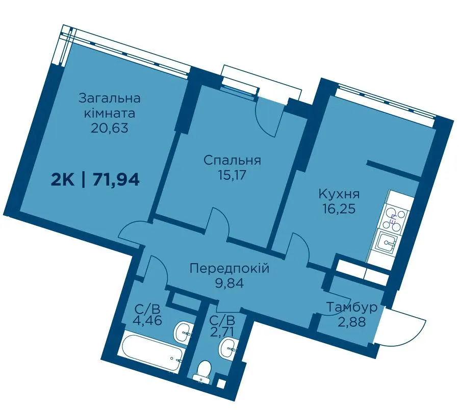 ЖК Lystopad — 71.9 м²