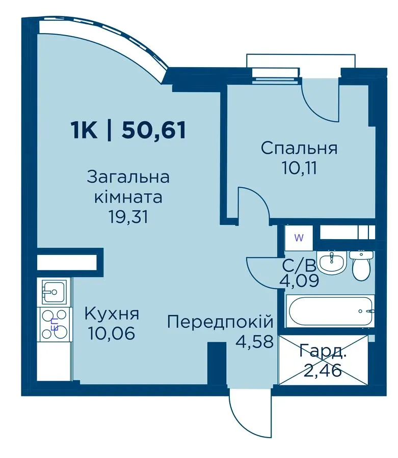 ЖК Lystopad — 50.6 м²