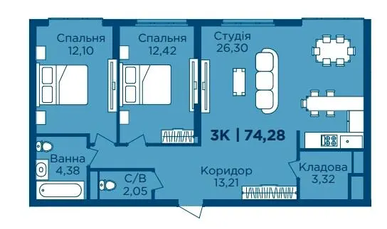 ЖК HydroPark DeLuxe — 74.3 м²