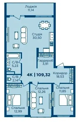 ЖК HydroPark DeLuxe — 109.4 м²