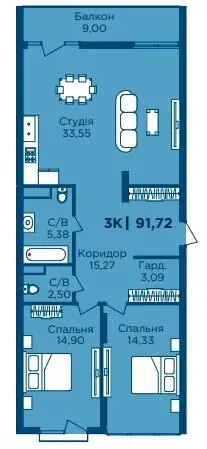ЖК HydroPark DeLuxe — 91.7 м²