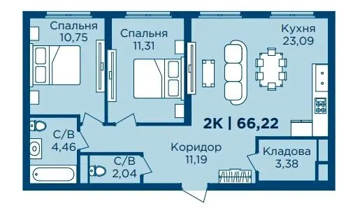 ЖК HydroPark DeLuxe — 66.2 м²