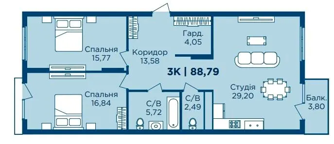 ЖК HydroPark DeLuxe — 88.8 м²