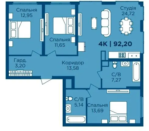 ЖК HydroPark DeLuxe — 92.2 м²