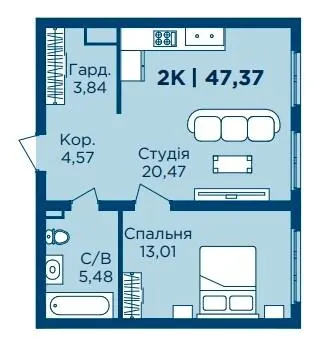 ЖК HydroPark DeLuxe — 47.4 м²