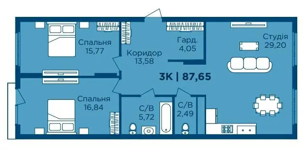 ЖК HydroPark DeLuxe — 87.7 м²