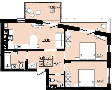 ЖК ЛЮМ — 66.7 м²