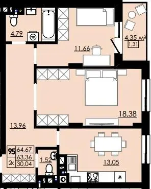 ЖК ЛЮМ — 64.7 м²