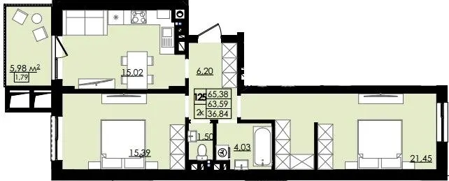 ЖК ЛЮМ — 65.4 м²