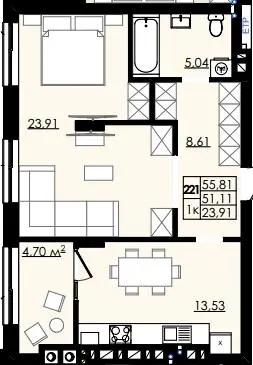 ЖК ЛЮМ — 55.8 м²