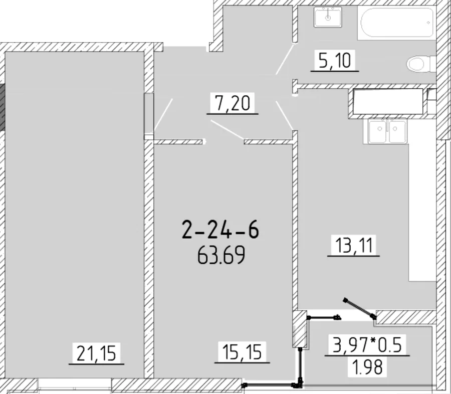 2-кімнатна квартира, 63 м², вул. Краснова, 1 (Суднобудівний), Одеса — фото 1