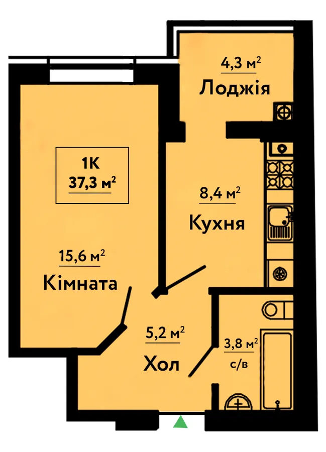 ЖК Львівський Затишок — 37.3 м²