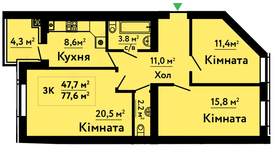 ЖК Львівський Затишок — 77.6 м²