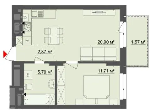 ЖК Київський — 42.8 м²