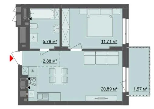 ЖК Київський — 42.8 м²