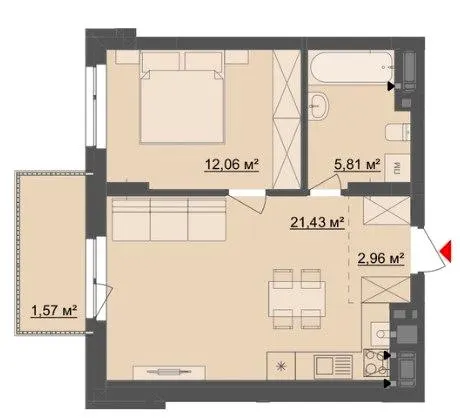 ЖК Київський — 43.8 м²
