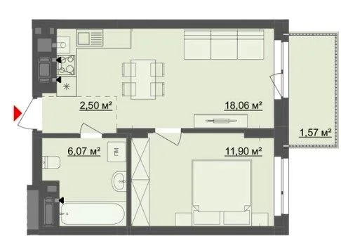 1-комнатная квартира, 40 м², вул. Мізюна, 20, Черновцы — фото 1
