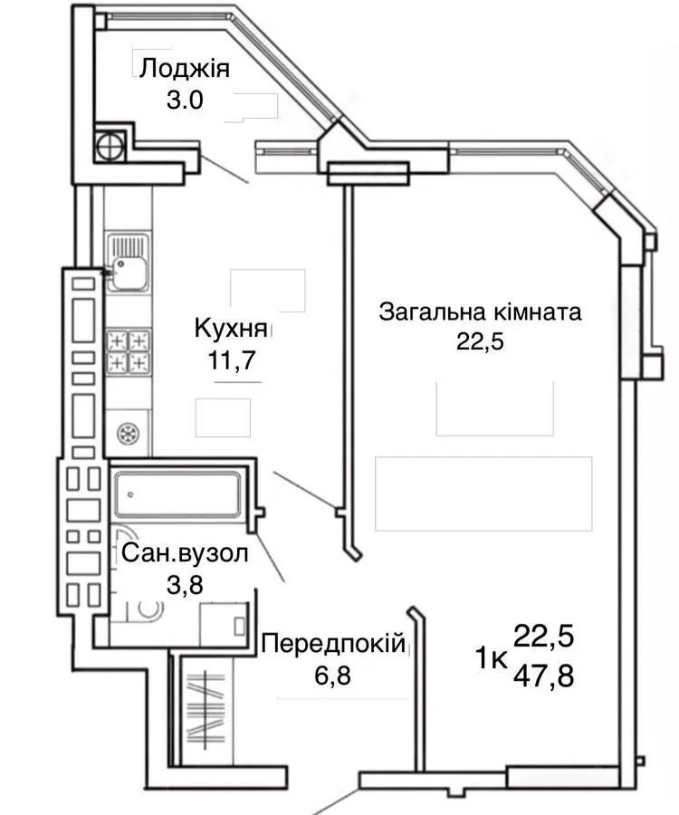 ЖК Святопетрівський — 47.8 м²