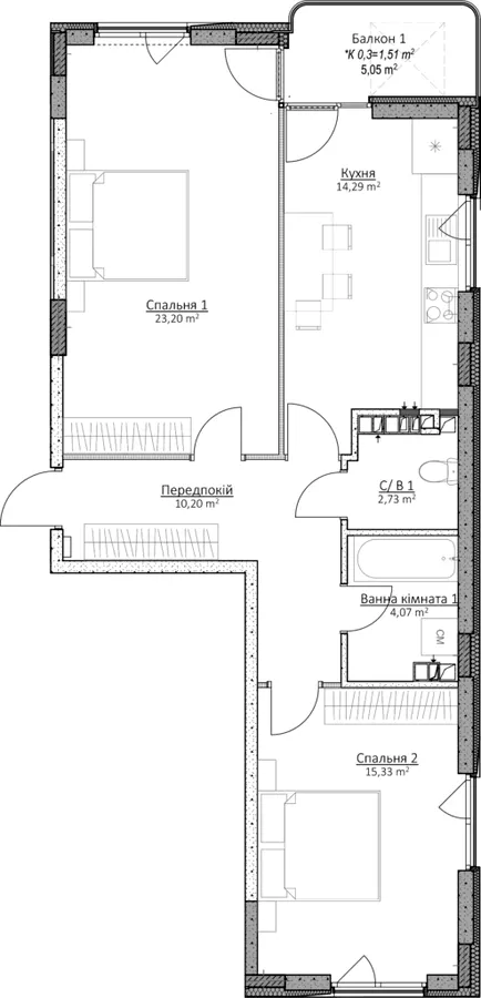 ЖК O2 Residence — 71.3 м²