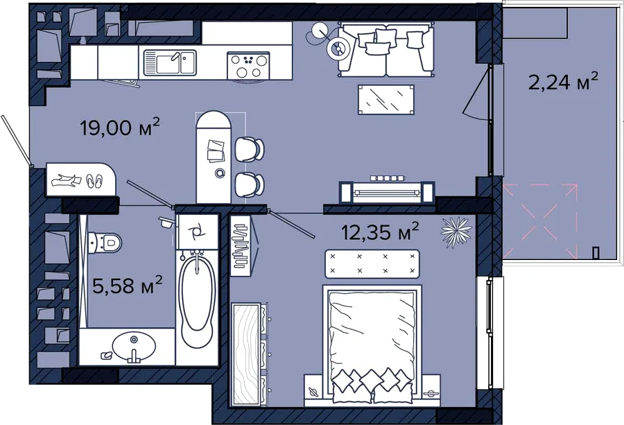 1-комнатная квартира, 39 м², вул. Наукова, 5, Львов — фото 1