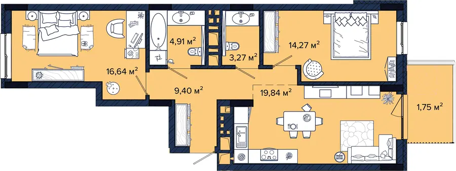 ЖК Newton — 70.1 м²