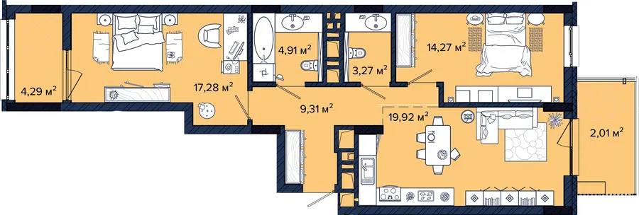 ЖК Newton — 75.3 м²