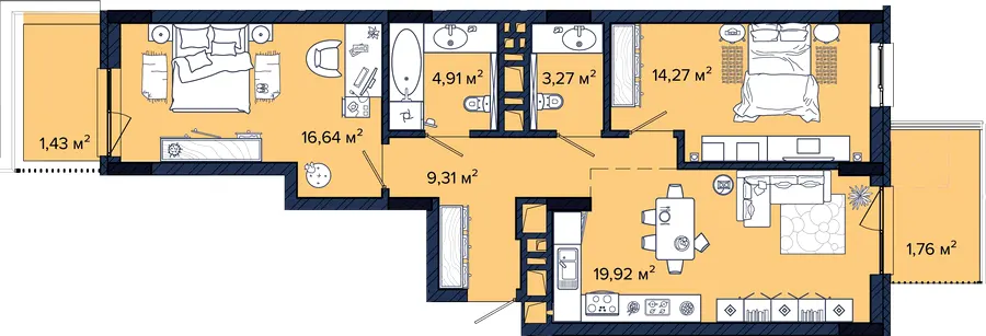 ЖК Newton — 71.5 м²