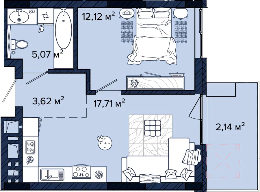 1-комнатная квартира, 41 м², вул. Наукова, 5, Львов — фото 1