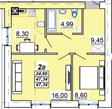 ЖК Мирний — 47.4 м²
