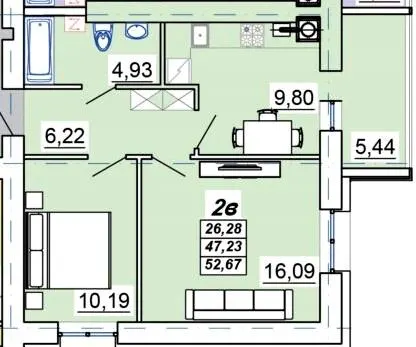ЖК Мирний — 52.7 м²