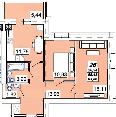 2-кімнатна квартира, 64 м², вул. Параджанова, Полтава — фото 1