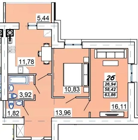 ЖК Мирний — 63.9 м²