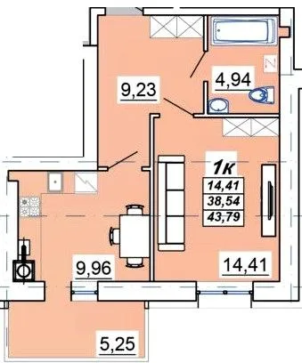 1-кімнатна квартира, 44 м², вул. Параджанова, Полтава — фото 1