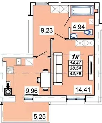 ЖК Мирний — 43.8 м²