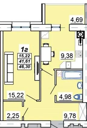 ЖК Мирний — 46.3 м²