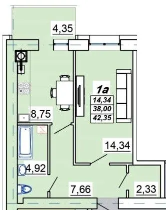 ЖК Мирний — 42.4 м²