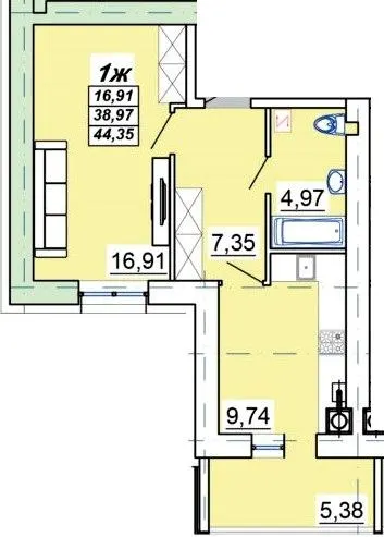 ЖК Мирний — 44.4 м²