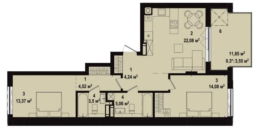 ЖК Utlandia-3 — 70.4 м²