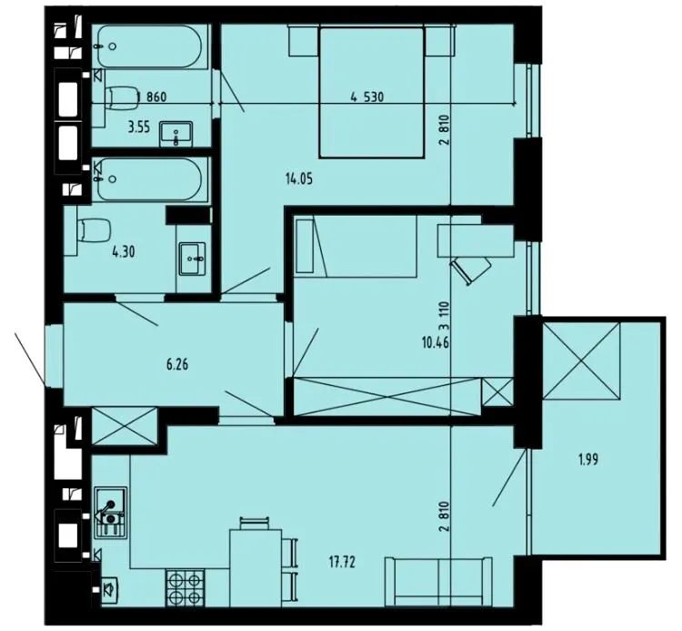 ЖК Well Place — 58.3 м²