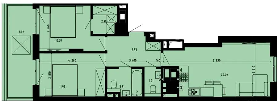 ЖК Well Place — 61.8 м²