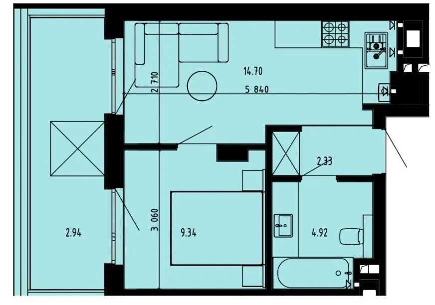 ЖК Well Place — 34.2 м²