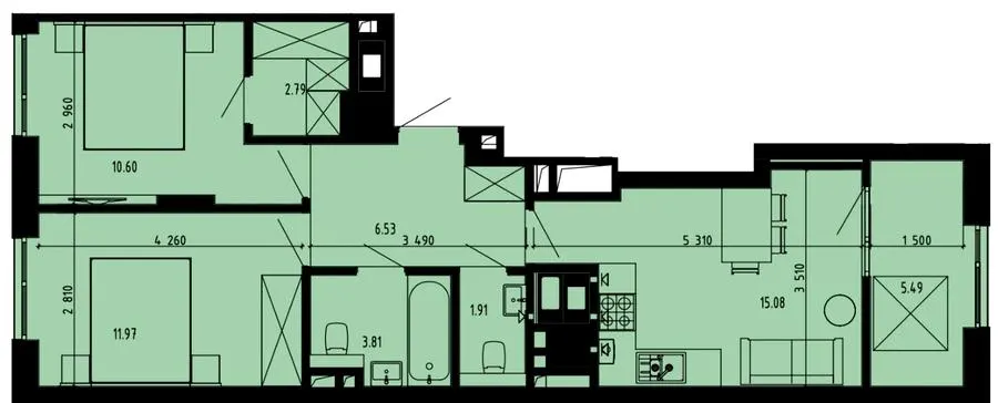 ЖК Well Place — 58.6 м²
