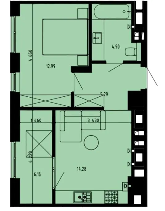 ЖК Well Place — 43.6 м²