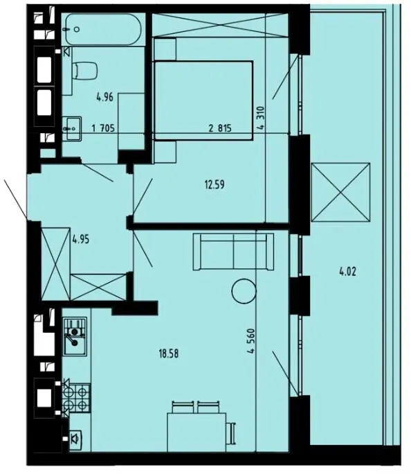 ЖК Well Place — 45.1 м²